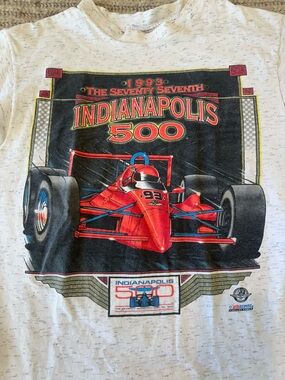 Vintage 1993 Indianapolis 500 Graphic Race Car Tee - White with Red Print